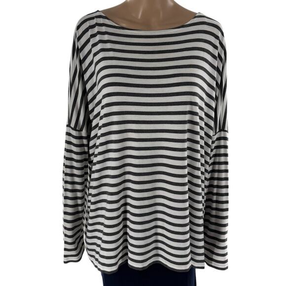 Hatch Maternity Gray Striped The Perfect Long Sleeve Boat Neck Tee - Picture 3 of 12